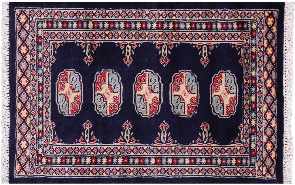 Navy Blue 2' 0" X 3' 0" Silky Bokhara Handmade Wool Rug - Q24364