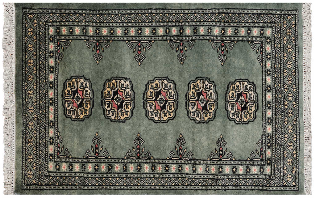 Green 2' 1" X 3' 2" Silky Bokhara Hand Knotted Wool Rug - Q24365