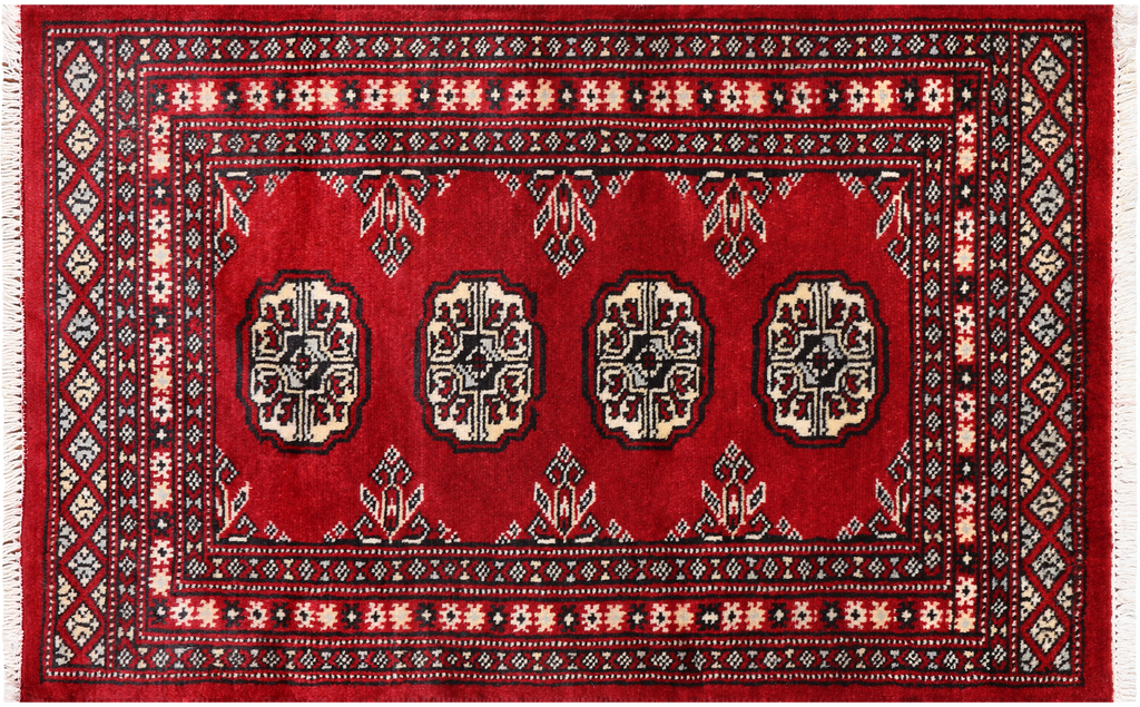 Red 2' 0" X 3' 2" Silky Bokhara Handmade Wool Rug - Q24367