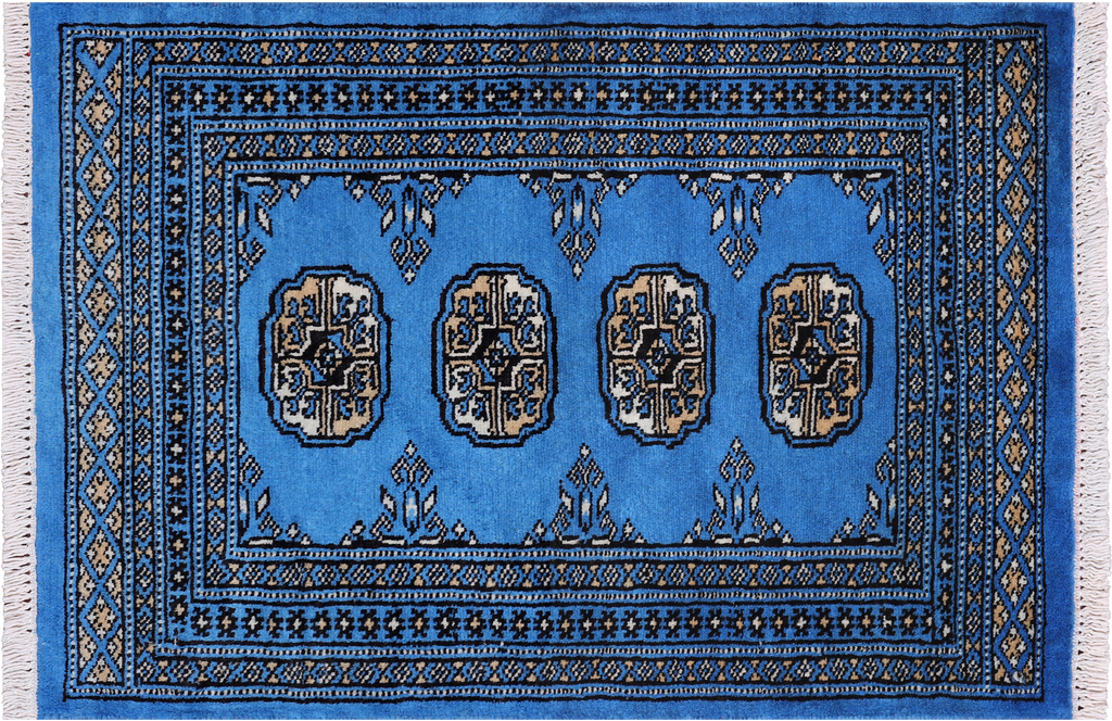 Blue 2' 0" X 3' 0" Silky Bokhara Hand Knotted Wool Rug - Q24368