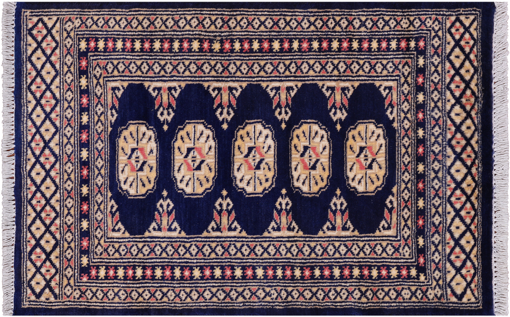 Navy Blue 2' 0" X 3' 2" Silky Bokhara Handmade Wool Rug - Q24369