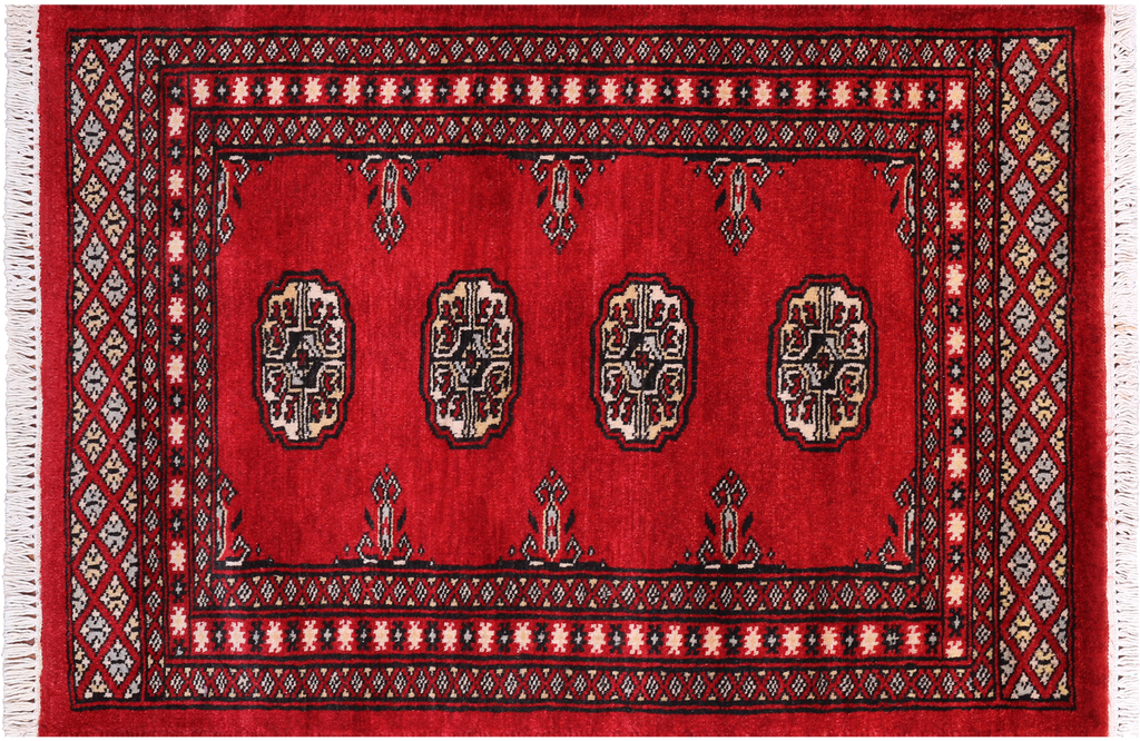 Red 2' 1" X 3' 0" Silky Bokhara Hand Knotted Wool Rug - Q24371