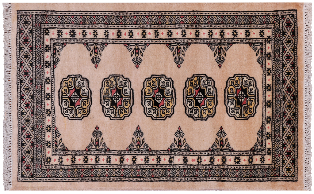 Ivory 2' 1" X 3' 3" Silky Bokhara Handmade Wool Rug - Q24372