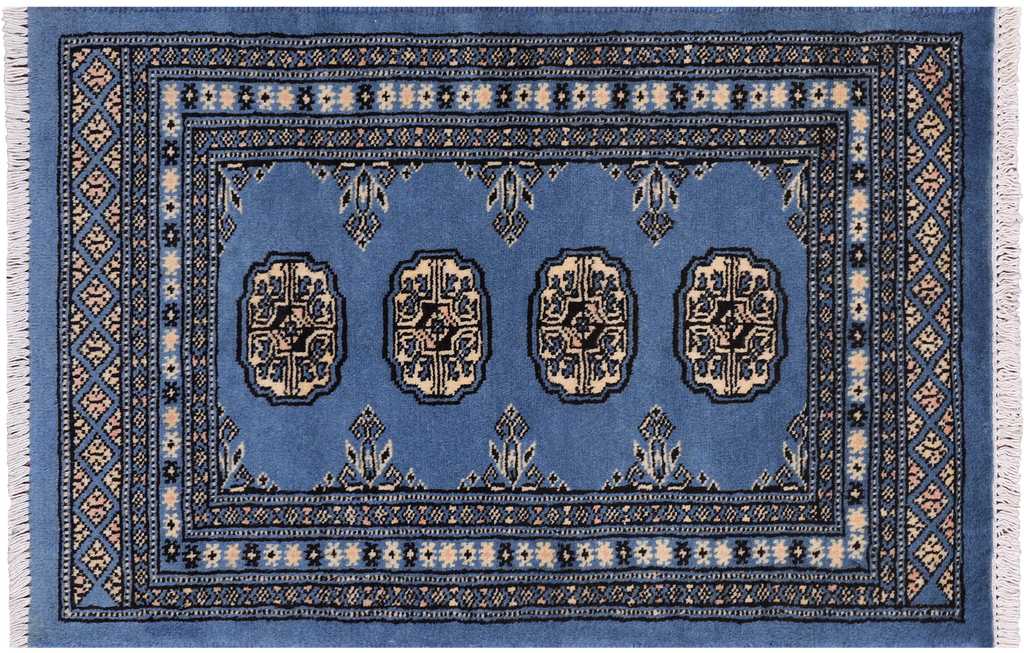 Blue 1' 11" X 3' 0" Silky Bokhara Handmade Wool Rug - Q24374