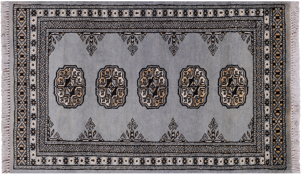 Grey 2' 0" X 3' 4" Silky Bokhara Hand Knotted Wool Rug - Q24375