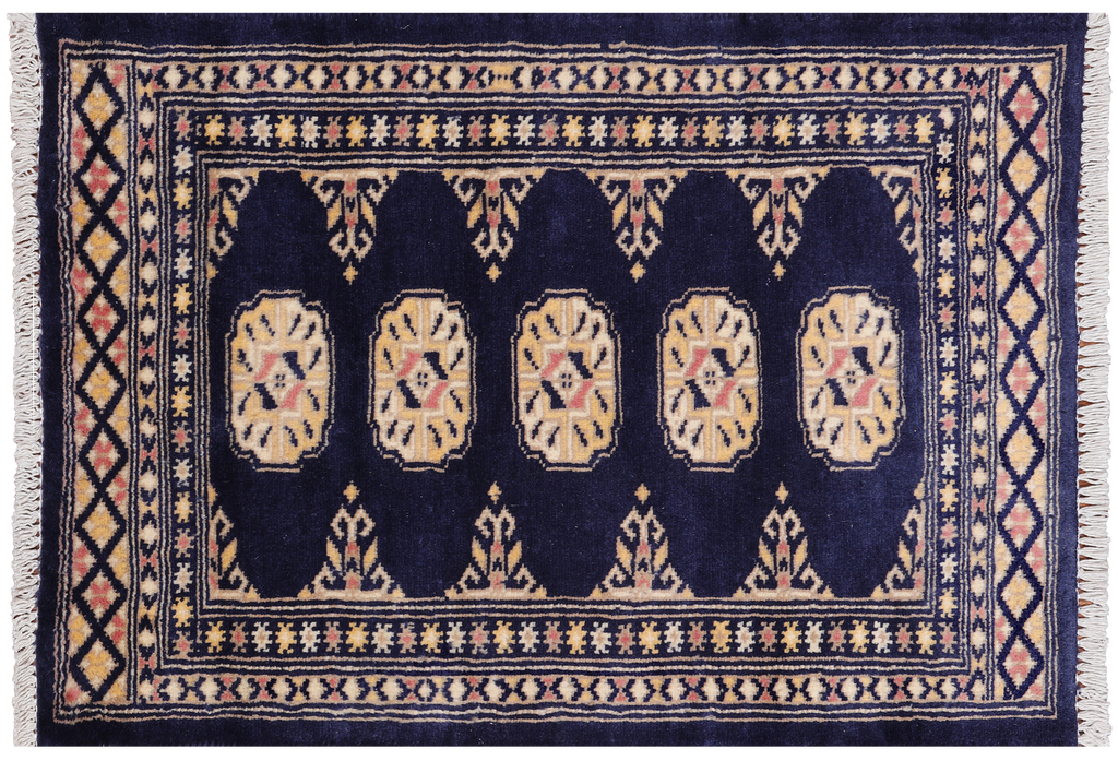 Navy Blue 2' 0" X 3' 0" Silky Bokhara Hand-Knotted Wool Rug - Q24376
