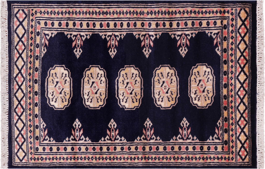 Navy Blue 2' 0" X 3' 0" Silky Bokhara Handmade Wool Rug - Q24378