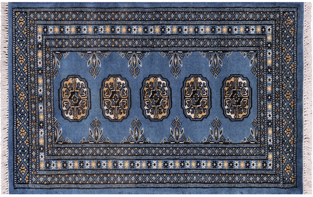 Blue 2' 0" X 3' 1" Silky Bokhara Handmade Wool Rug - Q24379