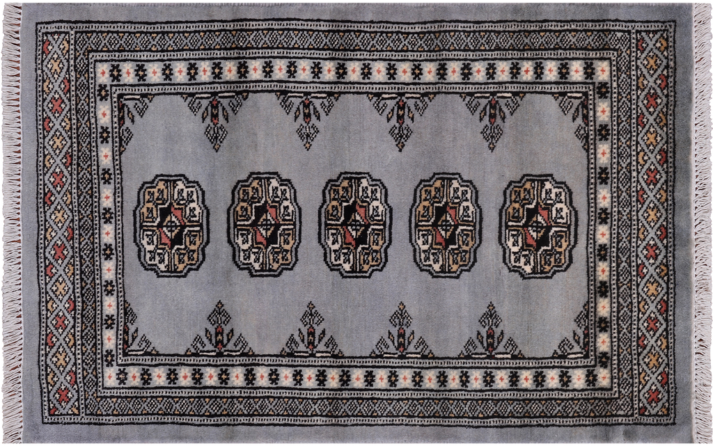 Grey 2' 0" X 3' 1" Silky Bokhara Handmade Wool Rug - Q24380