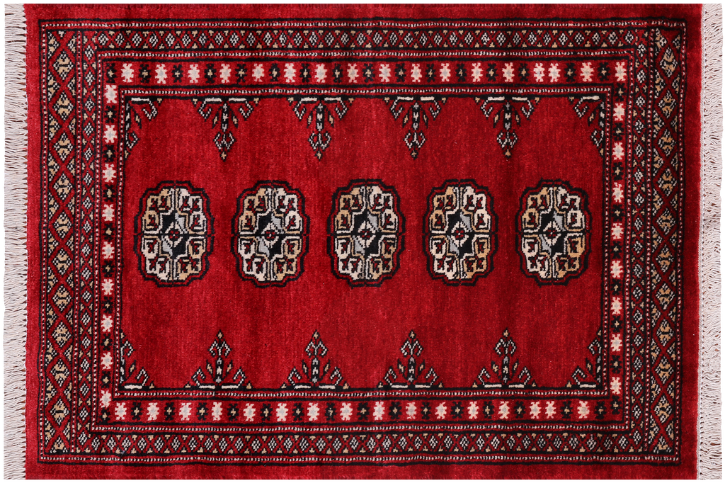 Red 2' 0" X 3' 0" Silky Bokhara Hand Knotted Wool Rug - Q24381
