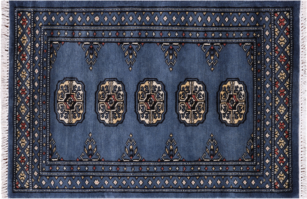 Blue 2' 1" X 3' 0" Silky Bokhara Hand-Knotted Wool Rug - Q24382