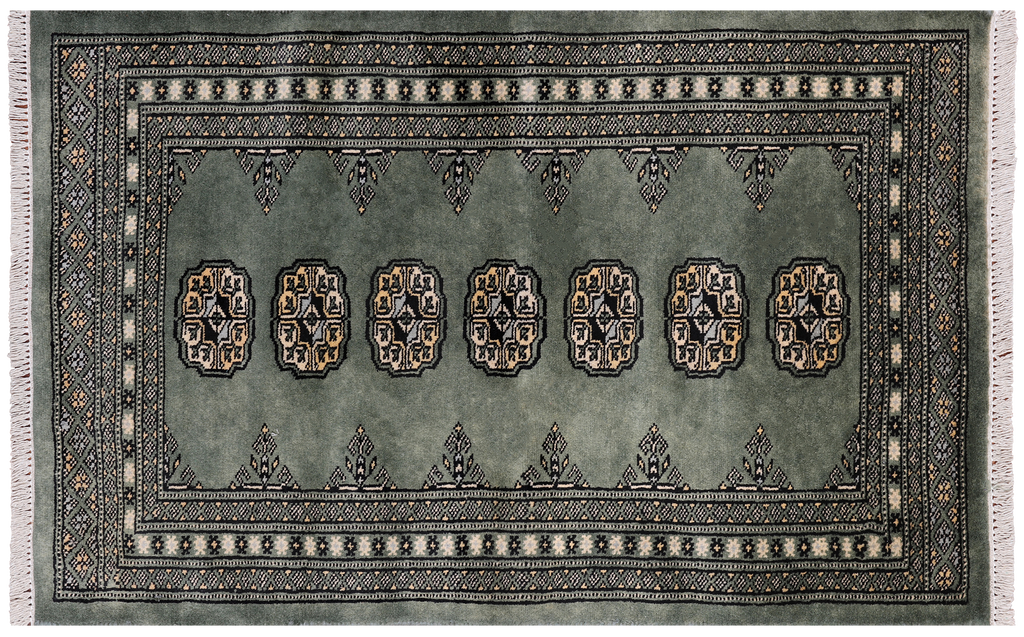 Green 2' 6" X 4' 0" Silky Bokhara Hand-Knotted Wool Rug - Q24383