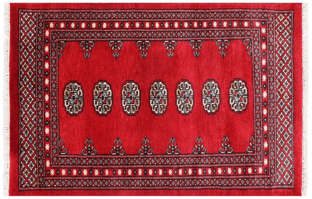 Red 2' 7" X 4' 0" Silky Bokhara Handmade Wool Rug - Q24384