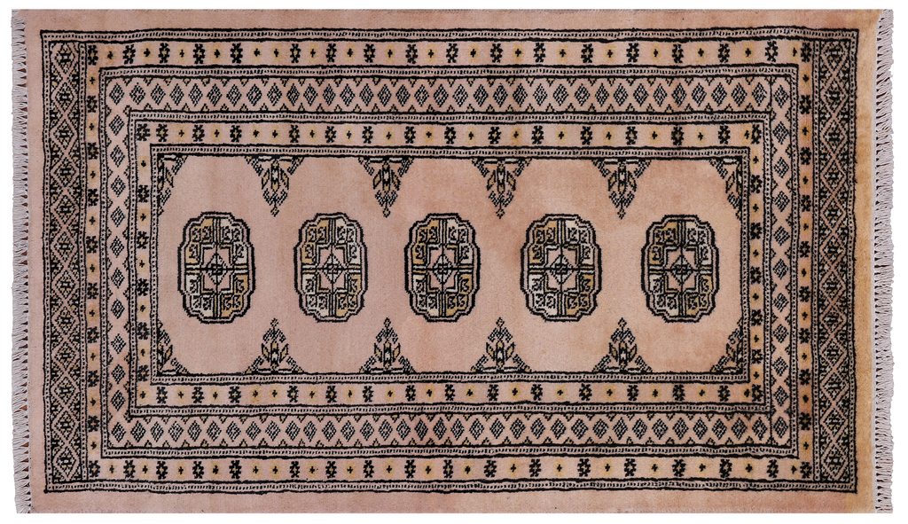 Ivory 2' 6" X 4' 2" Silky Bokhara Hand-Knotted Wool Rug - Q24385