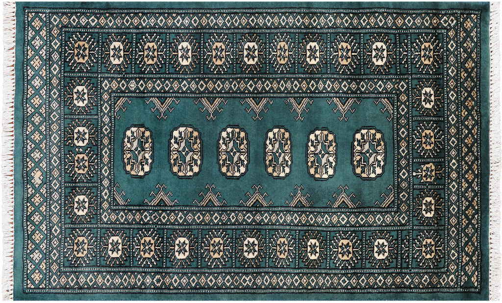 Green 2' 6" X 4' 0" Silky Bokhara Hand-Knotted Wool Rug - Q24389