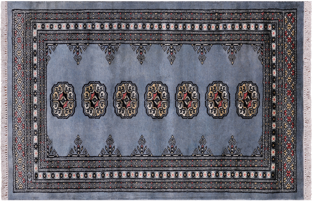 Grey 2' 7" X 3' 11" Silky Bokhara Hand-Knotted Wool Rug - Q24391