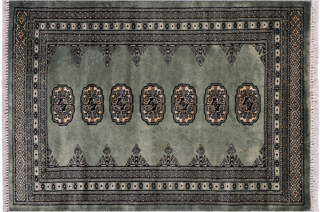 Green 2' 6" X 3' 9" Silky Bokhara Handmade Wool Rug - Q24393