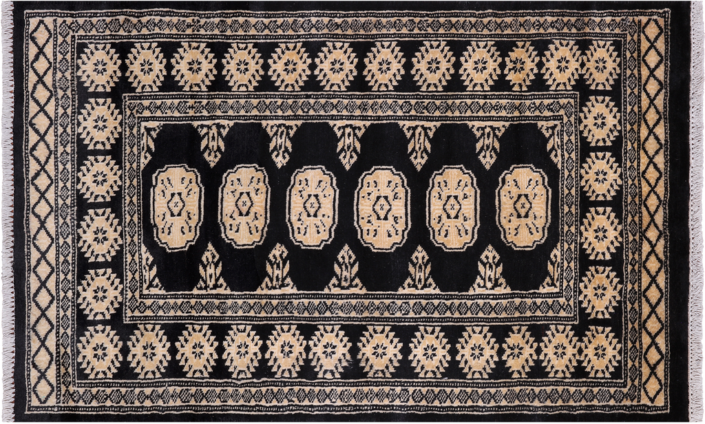 Black 2' 6" X 4' 0" Silky Bokhara Hand-Knotted Wool Rug - Q24394