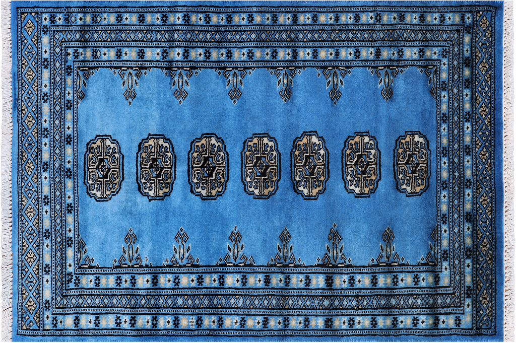 Blue 2' 7" X 3' 8" Silky Bokhara Hand-Knotted Wool Rug - Q24395