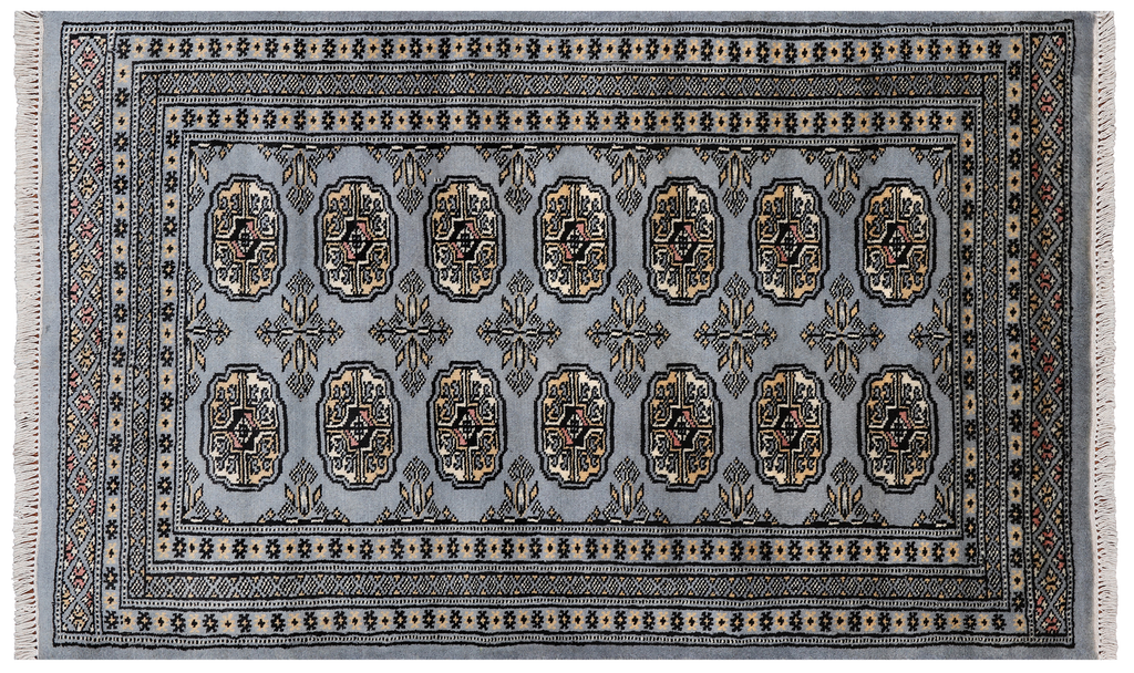 Grey 2' 7" X 4' 2" Silky Bokhara Hand-Knotted Wool Rug - Q24397