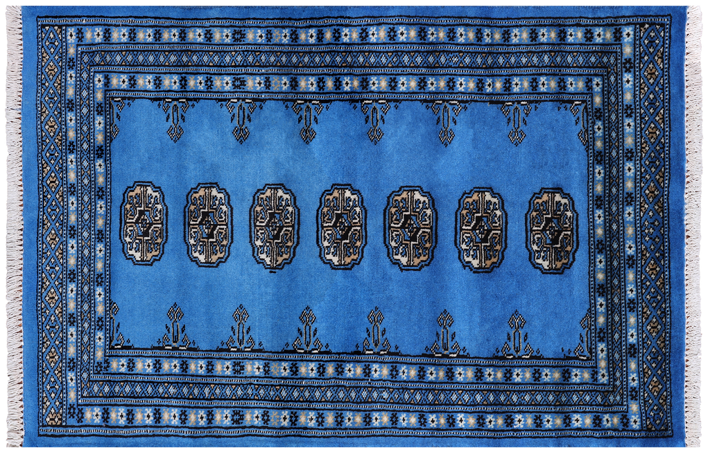 Blue 2' 6" X 3' 11" Silky Bokhara Hand-Knotted Wool Rug - Q24398
