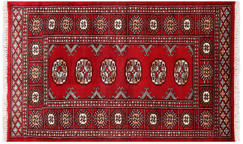 Red 2' 7" X 4' 1" Silky Bokhara Hand Knotted Wool Rug - Q24399