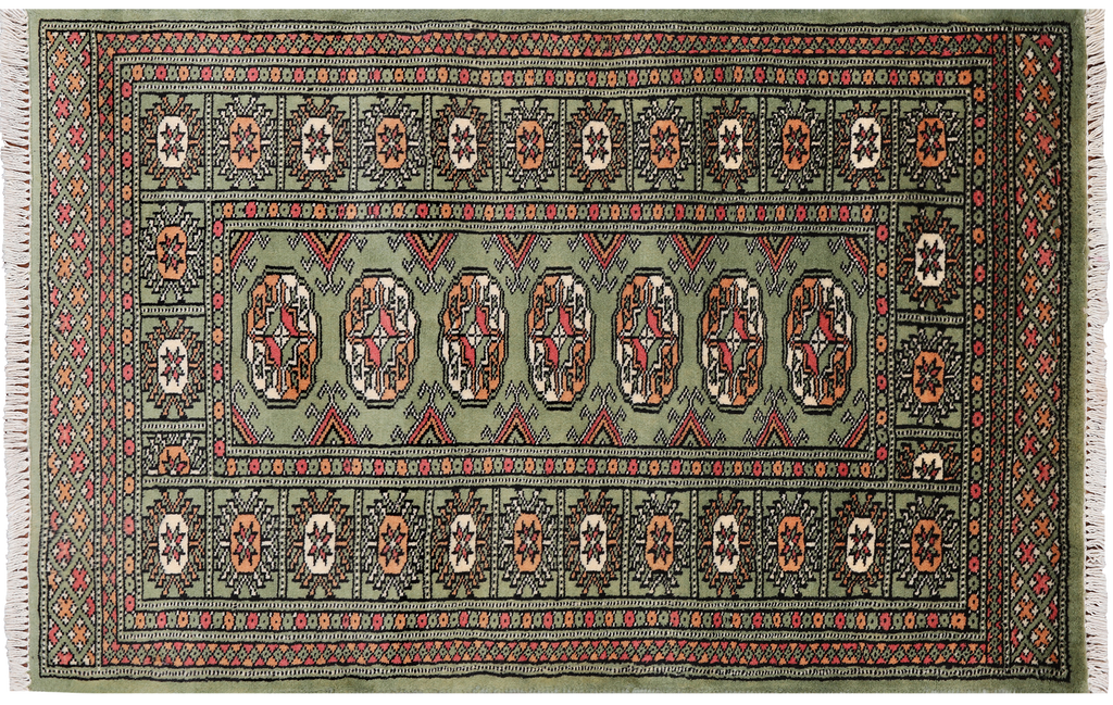 Green 2' 7" X 4' 0" Silky Bokhara Handmade Wool Rug - Q24401