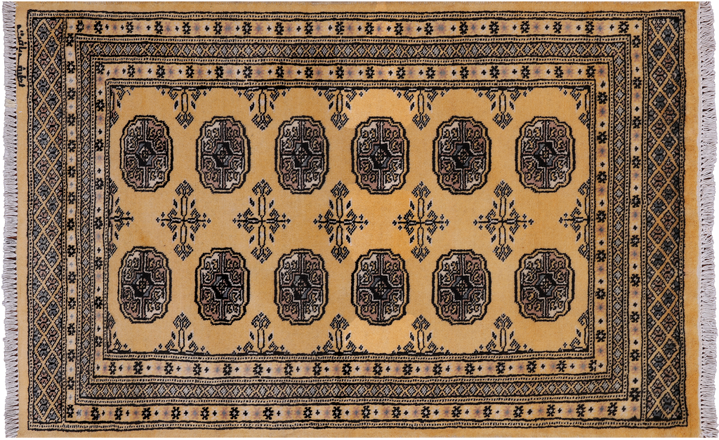 Gold 2' 7" X 4' 1" Signed Silky Bokhara Hand-Knotted Wool Rug - Q24402