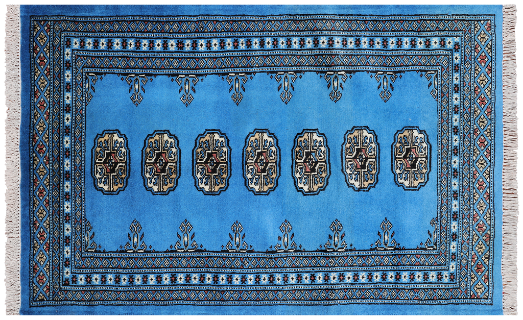 Blue 2' 7" X 4' 0" Silky Bokhara Hand-Knotted Wool Rug - Q24404