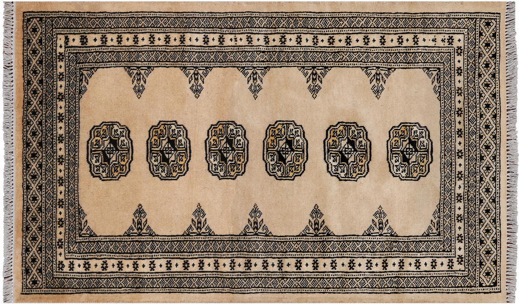 Ivory 2' 7" X 4' 2" Silky Bokhara Handmade Wool Rug - Q24406