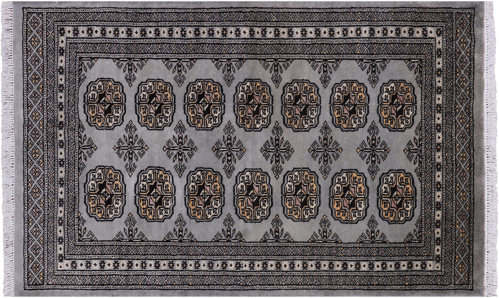 Grey 2' 7" X 4' 2" Silky Bokhara Hand Knotted Wool Rug - Q24408