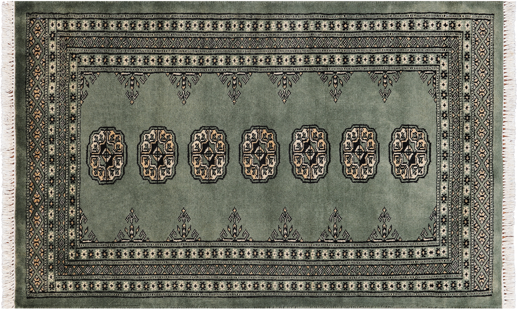 Green 2' 7" X 4' 1" Silky Bokhara Hand Knotted Wool Rug - Q24409