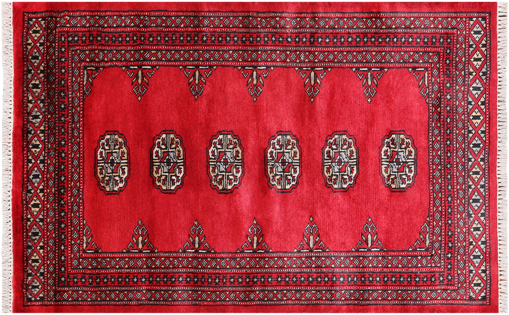Red 2' 6" X 3' 11" Silky Bokhara Handmade Wool Rug - Q24410