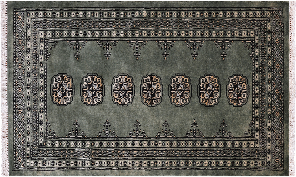 Green  2' 7" X 4' 2" Silky Bokhara Handmade Wool Rug - Q24413