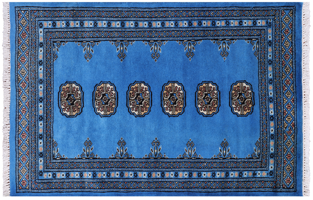 Blue 2' 7" X 3' 11" Silky Bokhara Hand Knotted Wool Rug - Q24415