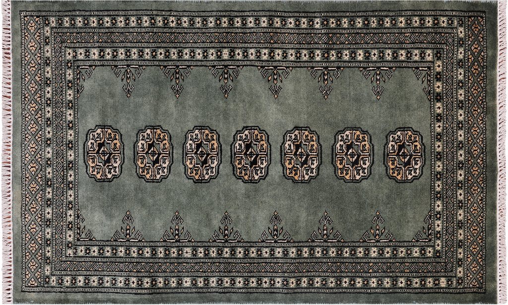 Green 2' 7" X 4' 1" Silky Bokhara Handmade Wool Rug - Q24417