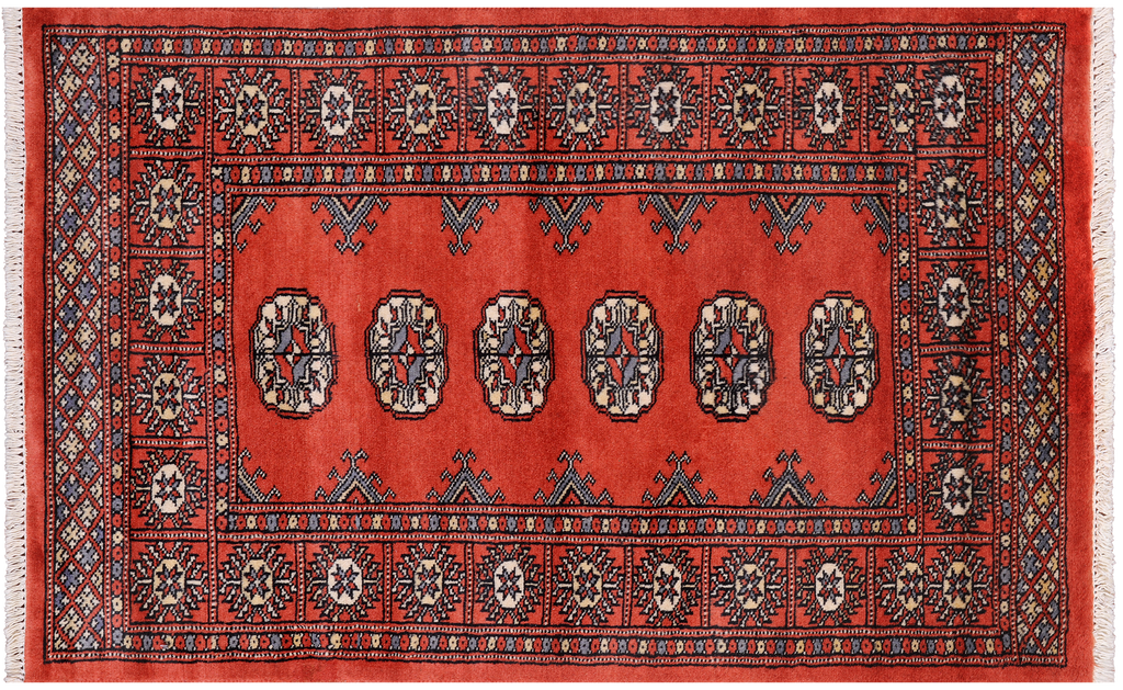 Orange 2' 6" X 4' 0" Silky Bokhara Hand Knotted Wool Rug - Q24418