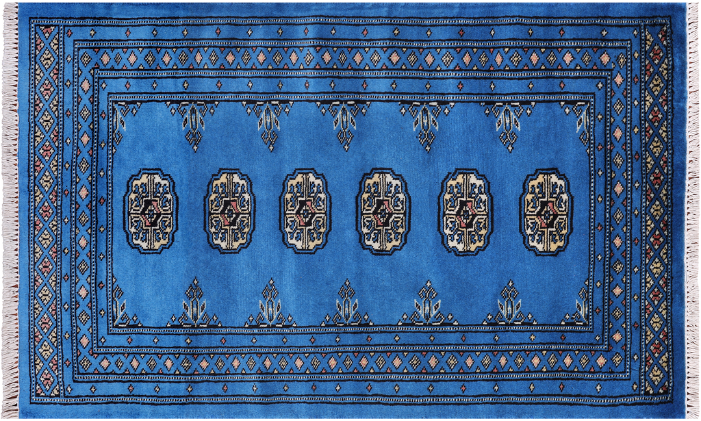 Blue 2' 6" X 4' 1" Silky Bokhara Hand-Knotted Wool Rug - Q24419