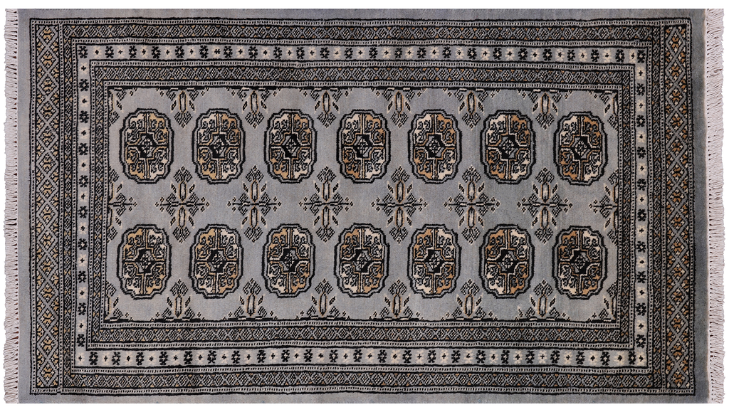 Grey 2' 6" X 4' 5" Silky Bokhara Hand-Knotted Wool Rug - Q24420