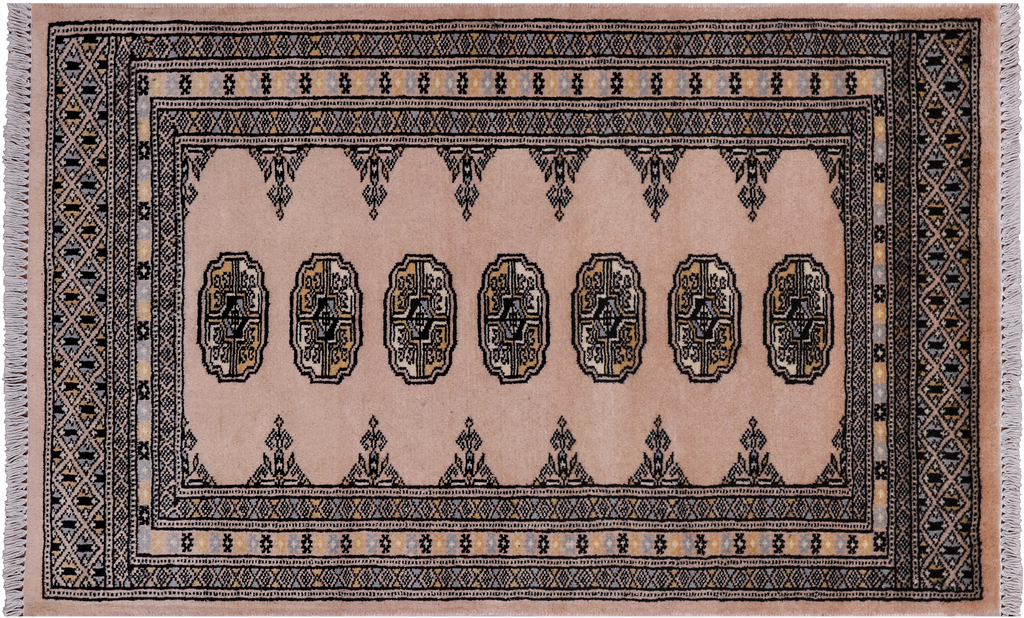 Beige 2' 7" X 4' 2" Silky Bokhara Handmade Wool Rug - Q24421
