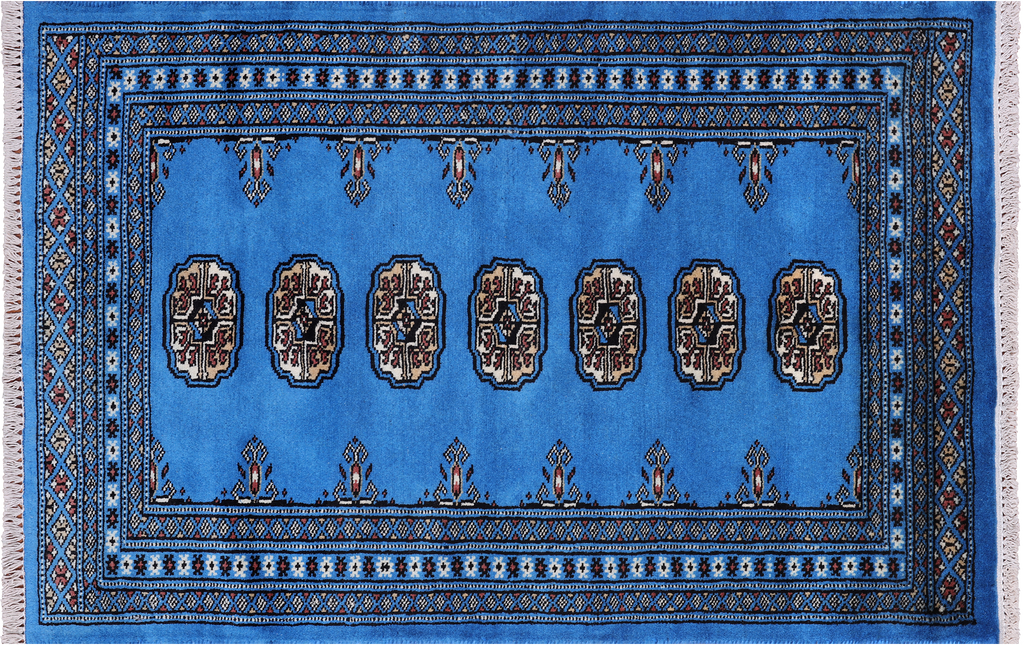 Blue 2' 7" X 3' 11" Silky Bokhara Hand-Knotted Wool Rug - Q24422