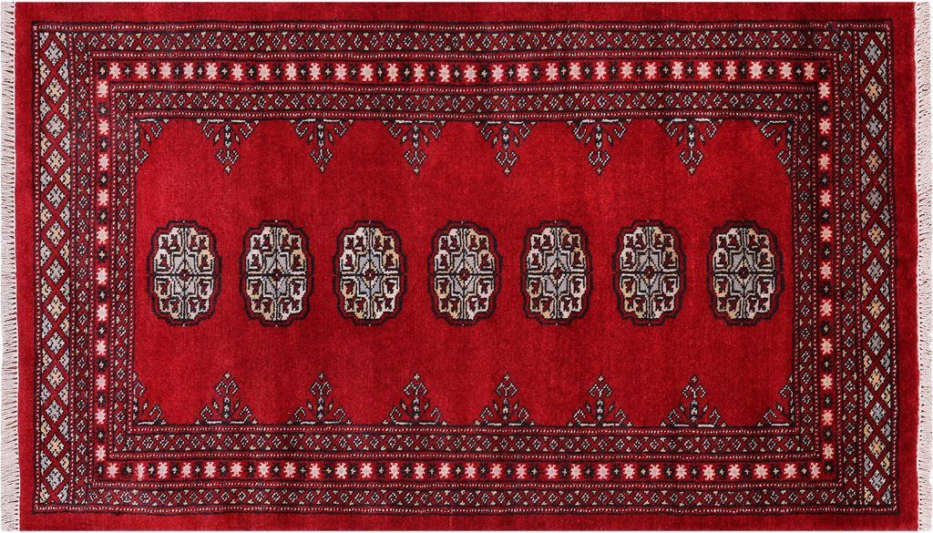 Red 2' 6" X 4' 2" Silky Bokhara Hand Knotted Wool Rug - Q24423