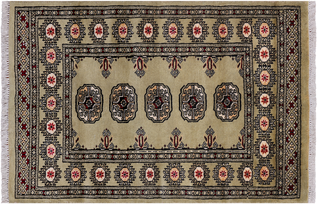 Green 2' 6" X 3' 8" Silky Bokhara Hand-Knotted Wool Rug - Q24424