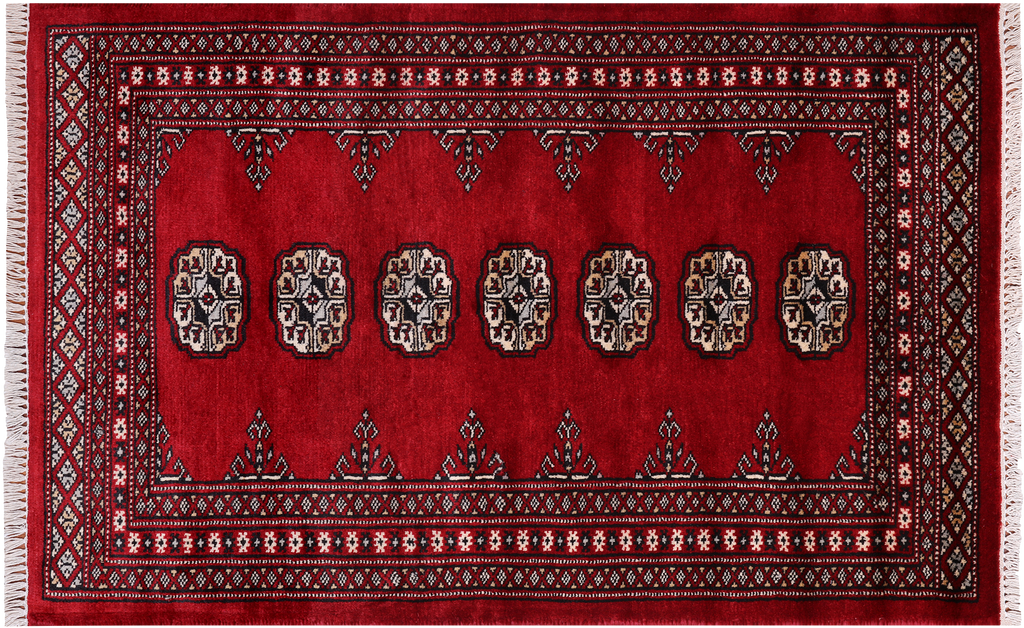 Red 2' 6" X 4' 0" Silky Bokhara Hand Knotted Wool Rug - Q24426