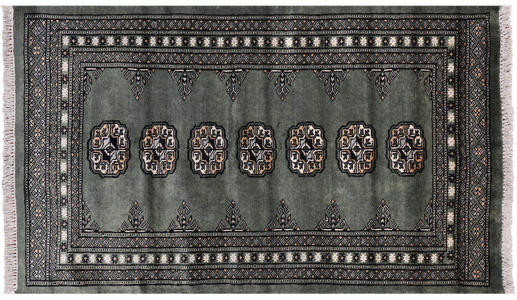 Green 2' 6" X 4' 0" Silky Bokhara Handmade Wool Rug - Q24427