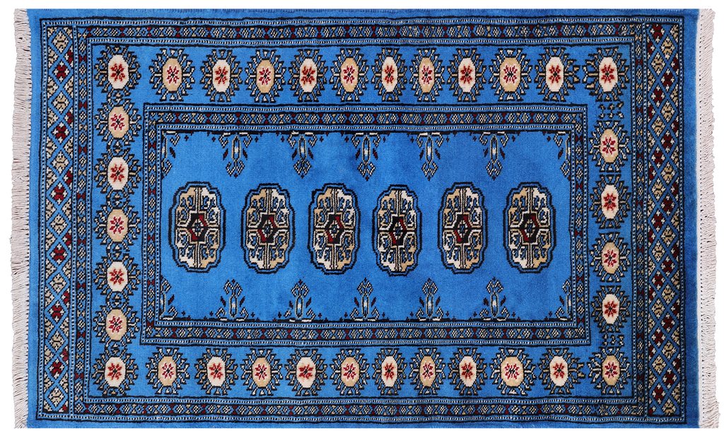 Blue 2' 6" X 4' 1" Silky Bokhara Handmade Wool Rug - Q24428