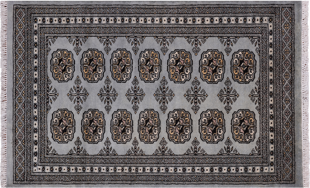 Grey 2' 7" X 4' 1" Silky Bokhara Hand Knotted Wool Rug - Q24429