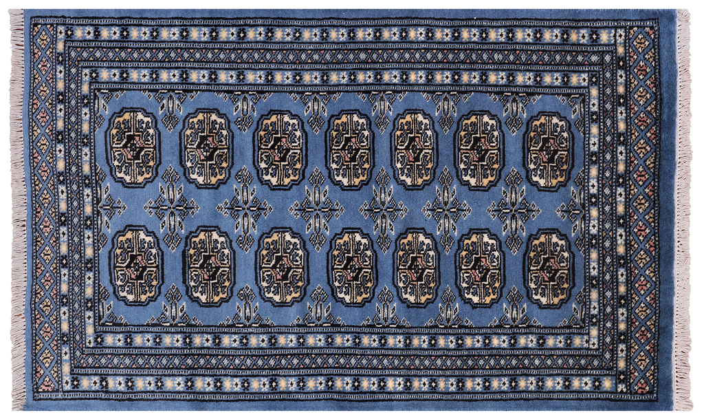 Blue 2' 7" X 4' 2" Silky Bokhara Hand-Knotted Wool Rug - Q24430