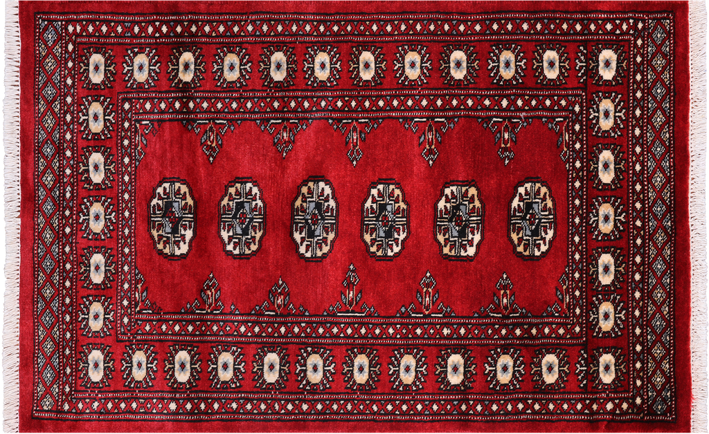 Red 2' 6" X 3' 11" Silky Bokhara Hand Knotted Wool Rug - Q24431