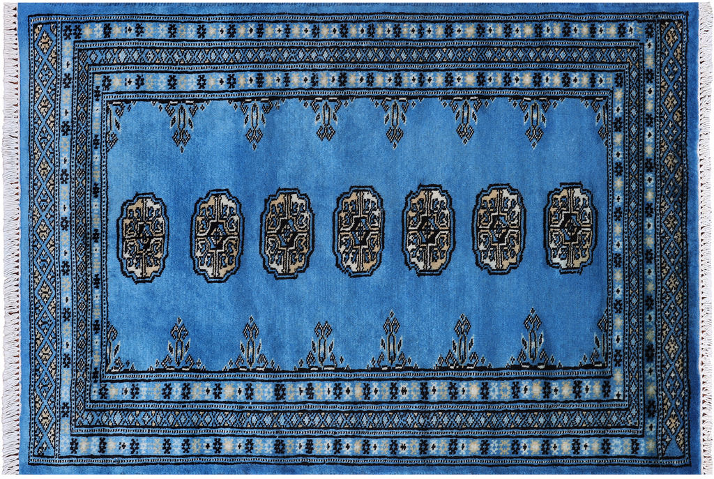 Blue 2' 7" X 3' 11" Silky Bokhara Hand Knotted Wool Rug - Q24432